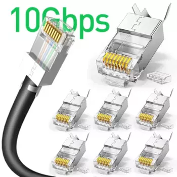 1/10 шт. RJ45 Cat7 Cat6A экранированный сквозной разъем 8P8C 50UM позолоченный FTP/STP | Сетевая модульная вилка RJ45 с кристаллической головкой