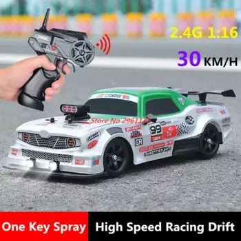 1:16 Light Spray Drift RC Car 30KM/H Высокоскоростной гоночный автомобиль Спрей с одним ключом RC Drift Racing Car Flash Светодиодный светильник для взрослых и детей
