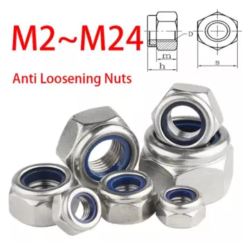 1 ~ 20 шт. M2 M2.5 M3 M4 M5 M6 M8 M10 ~ M24 316/304 нейлоновая фиксирующая гайка из нержавеющей стали, самоблокирующиеся шестигранные гайки, гайки с защитой от ослабления