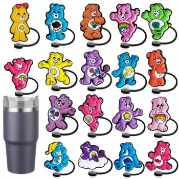 1-20Pcs Rainbow Bear Straw Cover Cap 10MM Glass Cup Straw Plug Reusable Splash Proof Drinking Fit Cup Straw Cap Charms Pendant
