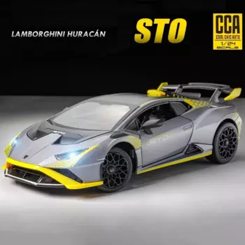 1:24 Lamborghini Huracan STO Supercar, Игрушечная модель автомобиля из сплава, детская игрушка со звуком и телом, коллекционные предметы, подарок на день рождения