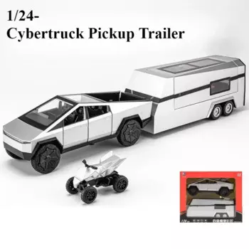 1:24 Tesla Cybertruck пикап прицеп модель автомобиля из сплава литой металлический игрушечный внедорожник модель грузовика со звуком и фотографией детские подарки