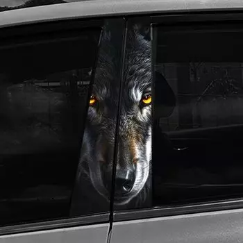 1/2 шт., крутые наклейки для автомобиля с головой волка, авто, столб B, водостойкий декор в виде животных, царапины, двери автомобиля, столб, виниловые наклейки