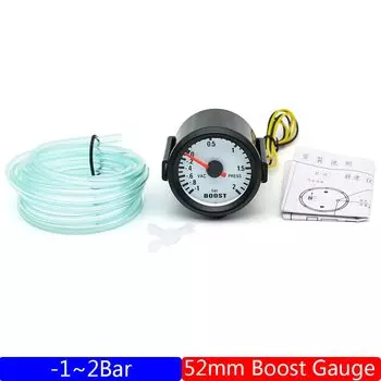 -1~2BAR Датчик турбонаддува 2 "52 мм Автомобильный датчик Синий светодиодный указатель Измеритель турбонаддува -30 ~ 30PSI с датчиком подходит для бензинового автомобиля 12 В на заказ
