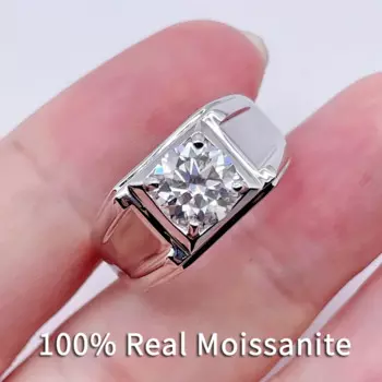 1-3CT кольцо из настоящего муассанита для мужчин, классическое простое серебро 925 пробы, цвет D-F, регулируемые обручальные кольца с изменяемым размером, ювелирные украшения