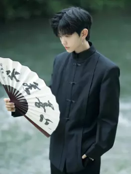 1-A70 Китайский стиль в национальном стиле Китайская туника с воротником и пряжкой Костюм Куртка Свободный крой Повседневный свободный костюм