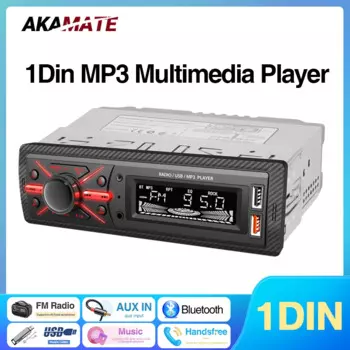 1 Din MP3 Автомобильный радиоприемник Мультимедийный плеер Аудио FM-радио Поддержка зарядки телефона Bluetooth EQ AUX USB Красный цвет Кнопка Свет