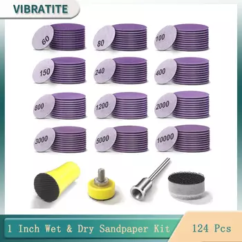 1 Дюйм 25 мм влажной сухой наждачной бумаги 124 шт с полировальной подложкой и контактной площадкой для сверла шлифовальной машины вращающихся инструментов и дерева металла