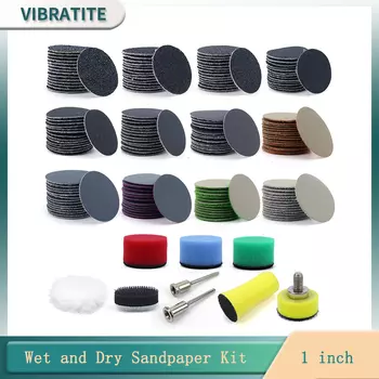 1-дюймовый набор для влажной и сухой наждачной бумаги с крючками и петлями 189 шт зернистостью 60-10000 с полировальными подушечками и контактной площадкой для сверла-шлифовальщика
