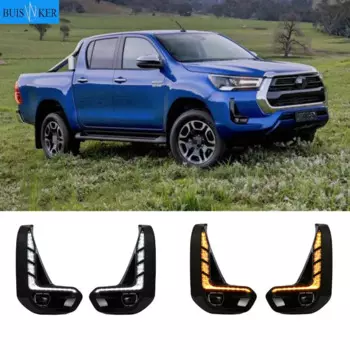 1 компл. Для Toyota Hilux Revo 2020 2021 светодиодный ные ДХО дневные ходовые огни дневного света противотуманная фара декоративный сигнал