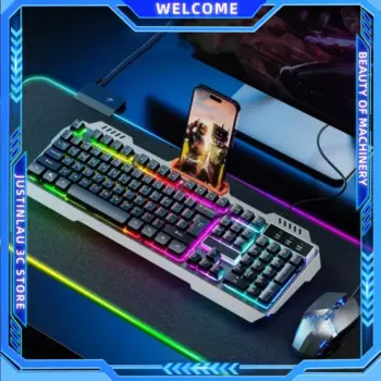 1 комплект, металлическая светящаяся компьютерная клавиатура и мышь, USB-проводная игровая красочная подсветка, механическая клавиатура и мышь