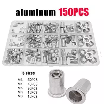 1 коробка 100/150/300 шт. M3 M4 M5 M6 M8 M10 Нержавеющая сталь 304 Углеродистая сталь Алюминий Заклепка с плоской головкой Набор заклепок Ассортиментный комплект