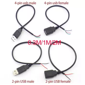 1 м, 2 м, 2-контактный 4-контактный разъем USB 2.0 A, гнездовой разъем для зарядки, зарядка, детальный кабель, удлинитель, разъем DIY, адаптер 5 В