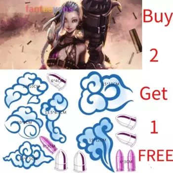 1 Набор Jinx LOL Временная флэш-Татуировка-наклейка Татуировка косплей реквизит аксессуар Хэллоуин Вечеринка карнавал