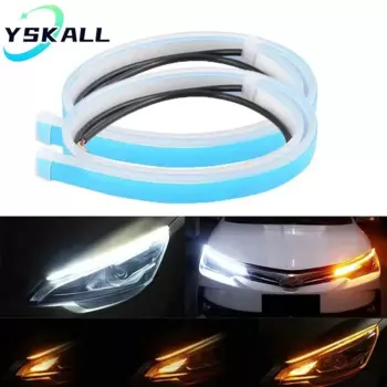 1 пара 12 В светодиодных DRL автомобильных дневных ходовых огней, гибкая водонепроницаемая полоса, авто фары, белый указатель поворота, желтый стоп-сигнал