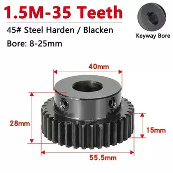 1 шт. 1,5 модуля, 35 зубьев, стальная цилиндрическая шестерня, 1,5 м, 35 т, моторная шестерня со ступенчатой цилиндрической приводной шестерней, готовый диаметр 8-25 мм, шаг 4,71 мм