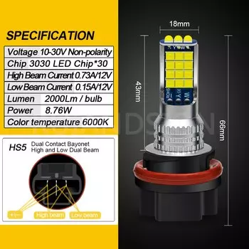 1 шт. 2000LM HS5 PH11 9014 мотоциклетный светодиодный белый головной фонарь для Honda PCX125 PCX150 2008-2012 PCX 125 150 NHX110 лампа