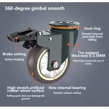 1 шт./4,5-дюймовое отверстие Топ M12.2 диаметр среднее Поворотное Колесо/корзина для покупок тихие колеса промышленное оборудование ролик с тормозом