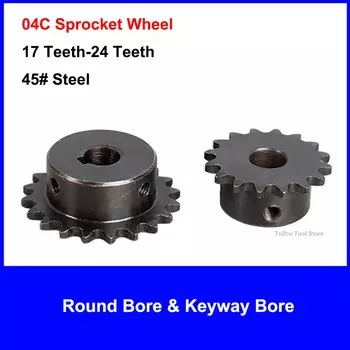 1 шт. цепная Шестерня 04C 45 # сталь 17T/18T/19T/20T/21T/22T/23T/24T зубцы промышленная Звездочка круглое отверстие и отверстие Keyway