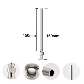 1 шт. — дозирующая игла длиной канюлы 100 мм или 150 мм, 200 мм, 300 м, 400 мм (8 г, 10 г, 12 г, 14 г... 27 г (опционально) — тупый наконечник, цельнометаллический