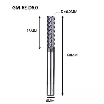 1 шт. GM-6E GM-6EL серии твердосплавные 6 флейт сплющенные концевые фрезы с прямым хвостовиком и длинной режущей кромкой
