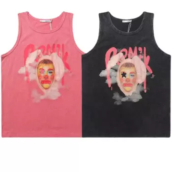 1 шт., Спортивная хлопковая футболка без рукавов, с круглым вырезом