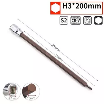 1 шт. удлиненный 200/300 мм 3/8 дюйма адаптер с квадратным приводом отвертка с шестигранной головкой бита гаечный ключ ручные инструменты шестигранник H3 H4 H5 H6 H8