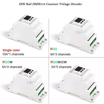 1CH 3CH 4CH 5CH DIN Rail постоянное напряжение DMX512 декодер 12В-24В DMX512/1990 PWM RJ45 Одноцветный/RGB/RGBW/RGBCW светодиодный контроллер