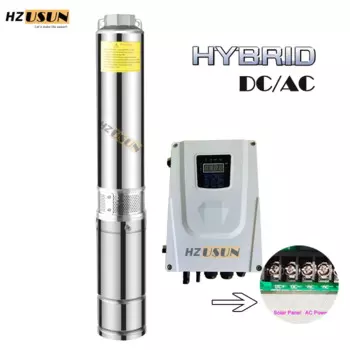 1HP Гибридный инвертор на солнечной батарее, погружная насосная система, переменный/постоянный ток, 110 В, 220 В, 60 м, гибридный насос для бурения скважин на солнечной батарее