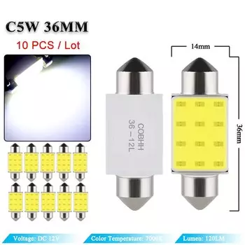 1x гирлянда, 31 мм, 36 мм, 39 мм, 41 мм, C5W, C10W, светодиодная лампа COB 12SMD, 12 В, 7000K, для салона автомобиля, верхнее освещение для чтения багажа, суперяркий белый