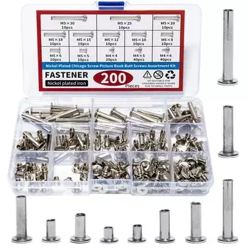 200 шт. винты Phillips Chicago, серебристые переплетные винты, фотоальбомы, удлинительные винты для скрапбукинга, ассорти, 10 размеров