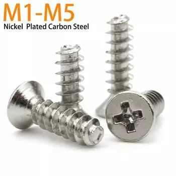 200pcs M1 M1.4 M2 M2.6 M3 M4 Carbon Steel Cross Recessed Countersunk Head Self-tapping Screws Nickel Plated Flat Phillips Screw