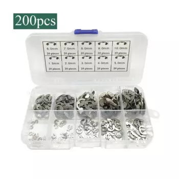 200pcs Stainless Steel Retaining Circlip Set Snap Ring стопорное кольцо E Clip Washer Assortment for Shaft Fastener