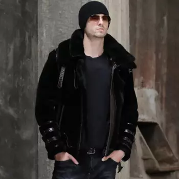 2019 новое пальто из овчины, Мужская Черная куртка-бомбер, кожаная куртка, 2019 новые зимние пальто, короткая мужская меховая куртка