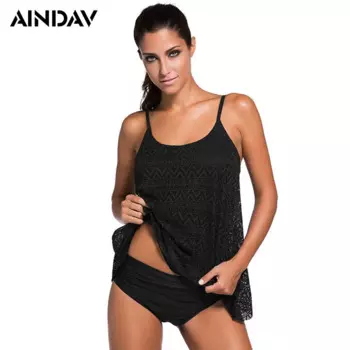 2019 Новый крючком пикантные черные Танкини Купальники-стринги для женщин; Большие размеры двойка купальники купальный костюм с пуш-ап с короткими рукавами XXL