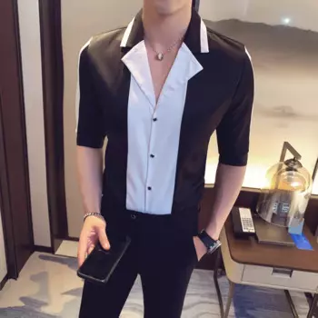 2020 летние модные мужские рубашки для ночного клуба в стиле пэчворк, уличная одежда, блуза, мужская повседневная приталенная Мужская классическая рубашка