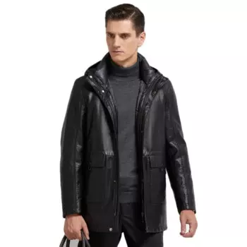 2020 Новая мода мужская куртка на пуху с капюшоном кожаная куртка мужская зимняя куртка с длинным мехом, куртки пальто для мужчин со съемным, Размеры M-4XL