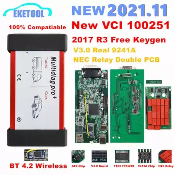 2021,11 Multidiag Pro TCS 2017,3 Bluetooth двойная печатная плата V3.0 NEC Реле реальный 9241A чип FTDI OBD2 диагностический инструмент новый VCI