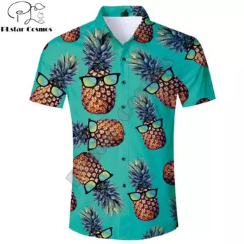 2021 Summer Harajuku Short sleeve Shirts Funny Tropical Pineapple Glasses 3D Printed Hawaiian Shirt Mens Harajuku Casual Shirt
