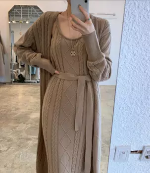 2021 женский свитер, комплект из 2 предметов, вязаные костюмы Elegnat, женские вязаные свитера, винтажные женские юбки с высокой талией на осень