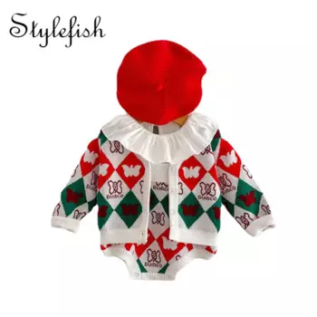 2022 для девочки, шерстяное, вязаное, с бабочкой, цвета хаки, на осень/весну