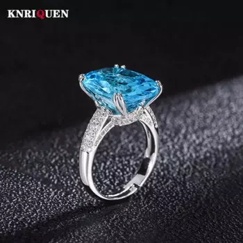 2022 New Retro 13*18MM Sapphire Aquamarine Ring for Women Wedding Cocktail Party Gemstone Fine Jewelry Birthday Gift Wholesale