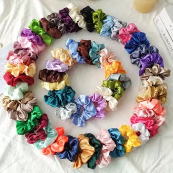 2022 New Women Solid Color Silk Scrunchie Elastic Hair Band Ponytail Holder Headband Hairband Fahion Hair Accessories Ornaments