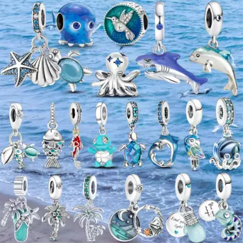 2022 Summer Sale Silver Color Beach Coconut Tree Starfish Slippers Charm Beads Fit Original Brand Bracelet DIY Jewelry Gift