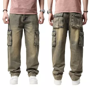 2022 весенние свободные джинсы, мужские джинсовые брюки, прямые Мешковатые повседневные уличные брюки в стиле хип-хоп, ностальгические широкие брюки-карго, большие размеры 46