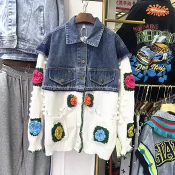 2022, женские джинсовые куртки с вышивкой, весенне-осенняя новая свободная повседневная куртка, женская модная вязаная джинсовая куртка с цветами, пальто