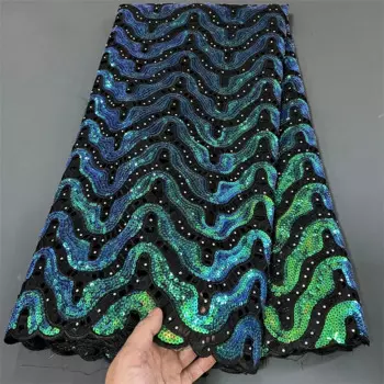 2023 African Nigerian High Quality Guipure Embroidery Organza Tulle Lace Fabric Party Gown Dress Sequins Wedding 5Yard PS0015