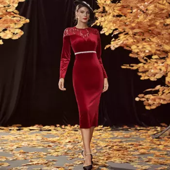 2023 элегантное и красивое женское платье с длинным рукавом и сетчатым поясом