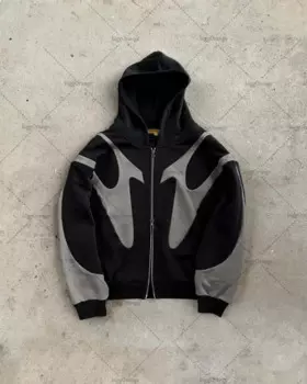 2023 американская Готическая Толстовка большого размера с вышивкой и необработанными краями женская уличная Толстовка Y2K в стиле хип-хоп Harajuku свободная толстовка на молнии для мужчин