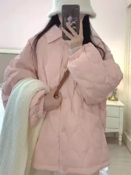2023 Autumn/Winter Japanese Student Polo Korean Version Loose Versatile Thickened Warm Cotton Coat with Cotton Clip Casual Coat